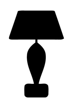 a black and white silhouette of a table lamp with a dark shade on the base