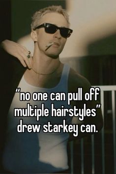 a man with sunglasses on his face and the words no one can pull off multiple hairstyle