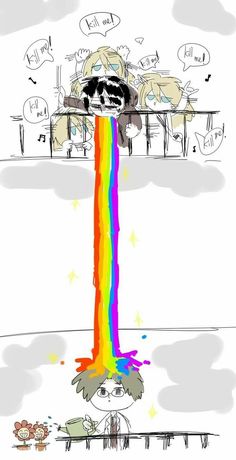 a drawing of a rainbow being drawn by someone