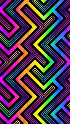 an abstract rainbow colored background with wavy lines and zigzag shapes in different colors