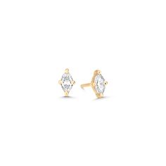 These diamond stud earrings feature marquise cut diamonds set in 18k gold prongs. They would be perfect for layering or wearing solo for a simple but bold statement. Classic Gold Marquise Cut Diamond Earrings, Diamond Cut Marquise Earrings, Gold Marquise Cut Diamond Earrings, Gold Marquise Cut Earrings Fine Jewelry, Gold Marquise 14k Diamond Earrings, Types Of Diamonds, Sparkle Jewelry, Marquise Cut Diamond, Marquise Diamond