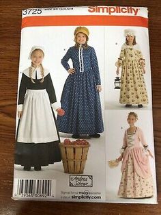 two girls'dresses and bonnets are shown in this sewing pattern