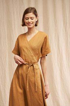 Maxi Linen Wrap Dress DELILAH Long Linen Dress Mustard Linen | Etsy India Linen Beach Dress, Maxi Summer Dress, Natural Linen Dress, Linen Wrap Dress, Linen Kimono, Linen Tunic Dress, Long Linen Dress, Dress Linen, Event Outfit