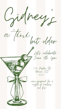 a flyer for an event with a martini