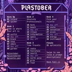 a purple and black poster with the words plastober on it's side