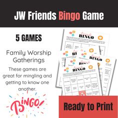 five family worship games with the text, 5 friends bingo game