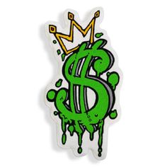 a sticker with the letter b in green paint and a crown on top of it