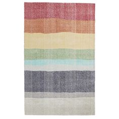 a multicolored striped rug on a white background with no one in the photo