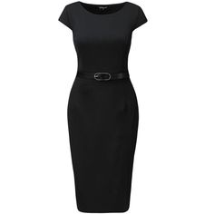 The sheath design comes with a round neck, cap sleeve, and a belted waist. Simple and fitted, this office dress is a must for your work wardrobe. This dress sits just at the knee and is perfect for formal events when paired with court heels. This dress is perfect for formal events when paired with court heels. Elegant Fitted Short Sleeve Belted Dress, Elegant Fitted Belted Dress With Short Sleeves, Fitted Black Belted Dress For Work, Belted Fitted Office Lady Dresses, Black Belted Dress For Office, Black Fitted Knee-length Belted Dress, Elegant Short Sleeve Belted Dress For Work, Formal Fitted Belted Dress With Short Sleeves, Formal Fitted Short Sleeve Belted Dress