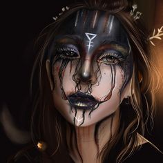 Lilith Makeup Halloween, Lilith Halloween Costume, Lilith Costume Halloween, Viking Warrior Makeup, Lilith Makeup, Extravagant Makeup Looks, Lilith Costume, Lilith Drawing, Facepainting Halloween