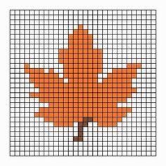 a cross stitch pattern with an orange maple leaf on the front and bottom half of it