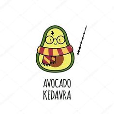 an avocado wearing a scarf and hat with the words'avocado kedavra '