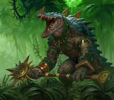 an image of a creature in the jungle with spikes on it's head and teeth