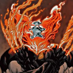 an image of a man with fire on his face and hands in front of him