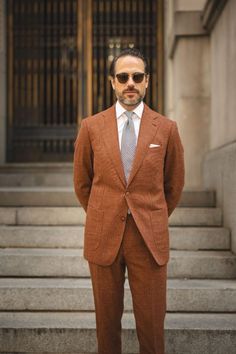 orange suit, light summer suit, interesting men’s suit, unique groomsmen ideas My Type Of Man, Modern Groom