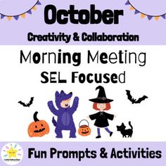 a purple poster with the words morning meeting sel focused fun projects and activities for kids