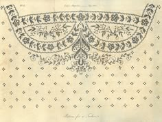 an old drawing of a mask with floral designs on the front and sides, in black ink