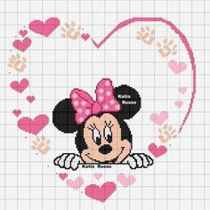 minnie mouse cross stitch pattern in the shape of a heart