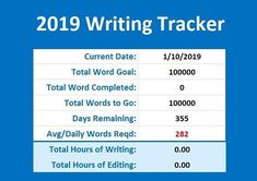 the 2013 writing tracker is displayed on a blue background with numbers and words below it