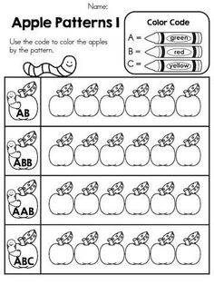 an apple pattern worksheet for kids to learn how to write and color the letters