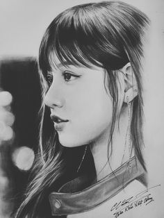 a pencil drawing of a girl with long hair