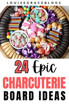 a basket filled with candy and candies next to the words 24 epic charlotte board ideas