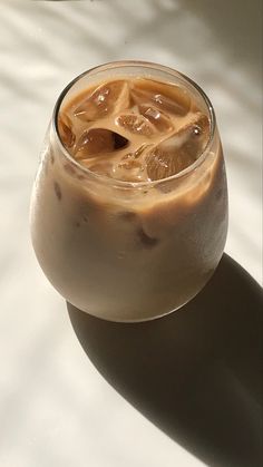 an iced drink in a glass on a table