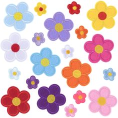 several different types of flowers on a white background