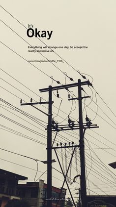 an image of power lines and wires with the words okay above them in black and white