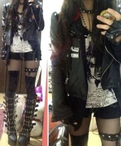 Rokku Gyaru Outfits, Rokku Gyaru Fashion, Goshikku Gyaru, 일본 패션, New Rock, Estilo Punk