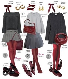 Outfits With Red Tights, Grey Skirt Outfit Winter, Maroon Tights Outfit, Red Tights Aesthetic, Red Tights Outfit, Mode Editorials, Red Tights, Autumn Outfits