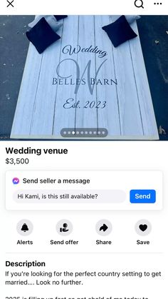 the wedding menu is displayed on an iphone