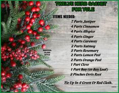 the twelve days of christmas with red berries and evergreen branches on a wooden table top