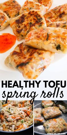 healthy tofu spring rolls with vegetables and sauce