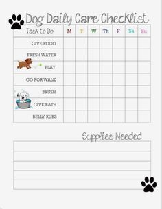 a printable dog daily care checklist