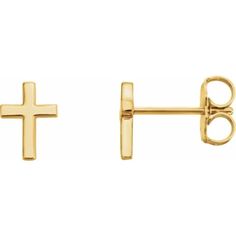 14K yellow gold 7.5x5.5mm cross design stud earrings with push backings. Gold Cross Earrings, Cross Stud Earrings, Cross Earrings Studs, Tiny Cross, Classic Earrings, Stylish Earring, Christian Jewelry, Cross Earrings, Women Diamond