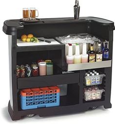 an image of a kitchen cart with food and drinks