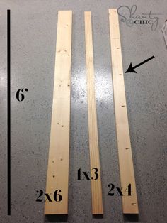 two pieces of wood sitting on top of a floor next to each other with measurements