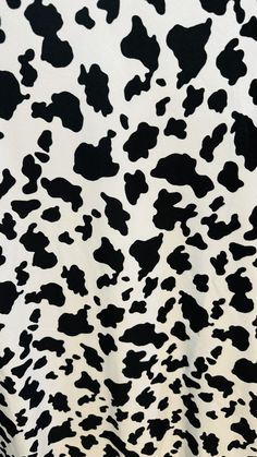 black and white cow print fabric with spots on it's back side, close up