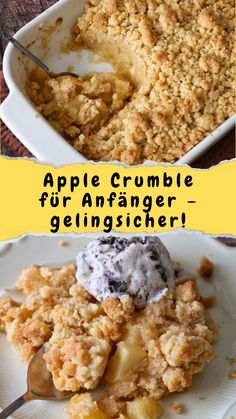 an apple crumbler is served with ice cream