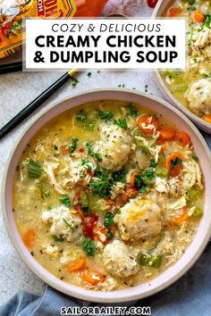 Creamy Chicken and Dumpling Soup will be your go-to comfort meal when you need a cozy winter recipe. This soup recipe is easy to whip up, nourishing and the perfect weeknight easy dinner recipe. A classic meal to add to your recipe box. Creamy Chicken And Dumpling Soup, Chicken And Dumpling Soup, Creamy Chicken And Dumplings, Cooking Soul Food, Chicken Dumpling Soup, Chicken Dumpling, Dumpling Soup