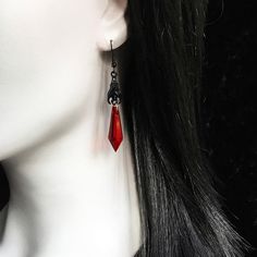 Black Bat Earrings with Red Teardrop Beads, Earrings, Gothic Jewelry,Alternative Jewelry,Gothic Gift Red Gothic, Bat Earrings, Gothic Gifts, Alternative Jewelry, Gothic Earrings, Costume Earrings, Black Bat, Punk Rock Fashion, Punk Jewelry