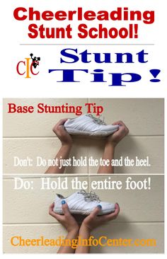 a poster with the words cheerleadering stunt school and an image of two hands holding shoes