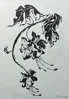 black and white drawing of flowers on paper