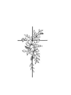 a cross with flowers on it and an arrow in the middle is drawn by hand