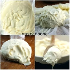 four pictures showing how to make mascarpone