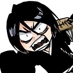 an animated image of a woman with black hair and white eyes holding a knife in her hand