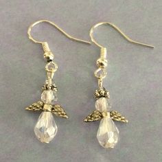 These Delicate Angel Earrings Are Approx 1/2 Inch Long On Nickel Free Ear Wires. Beaded Angels, Angel Earrings, Earring Designs, Christmas Jewelry, Guardian Angel, Earrings Color, Glass Earrings, Designer Earrings, Ear Wires