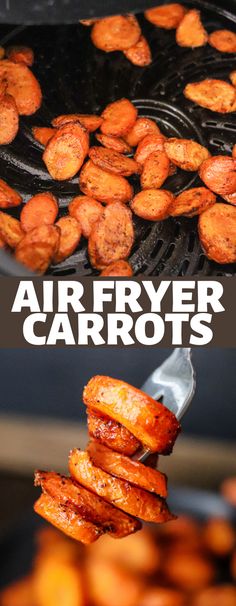 an air fryer with carrots on it and the words air fryer carrots