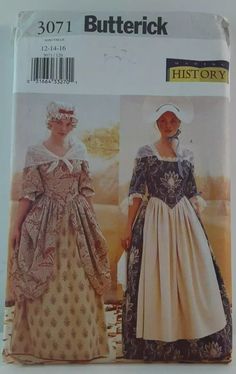 Butterwick Pattern #3071 History Costume Colonial Skirt Top Cap Size 12-16 Uncut | eBay Colonial Costume, Pilgrim Clothing, Scarf Making, Colonial Dress, Dirndl Skirt, 18th Century Dress, American Dress, Bonnet Cap, Costume Sewing Patterns